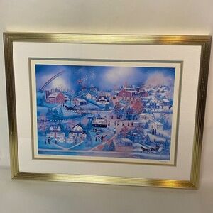 Pawinee McEntire "Hillside Schoolhouse" Lithograph Authenticated winter scene